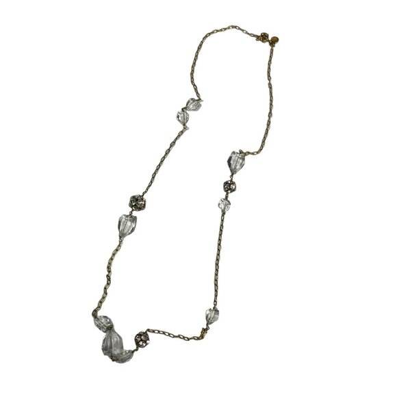 J.Crew Gold-Tone Chain Necklace Clear Beads Rhinestones Long Jewelry Accessory - Picture 2 of 4